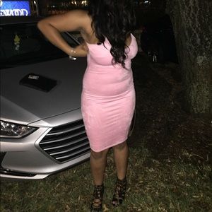 Pink Suede Bodycon Midi Dress